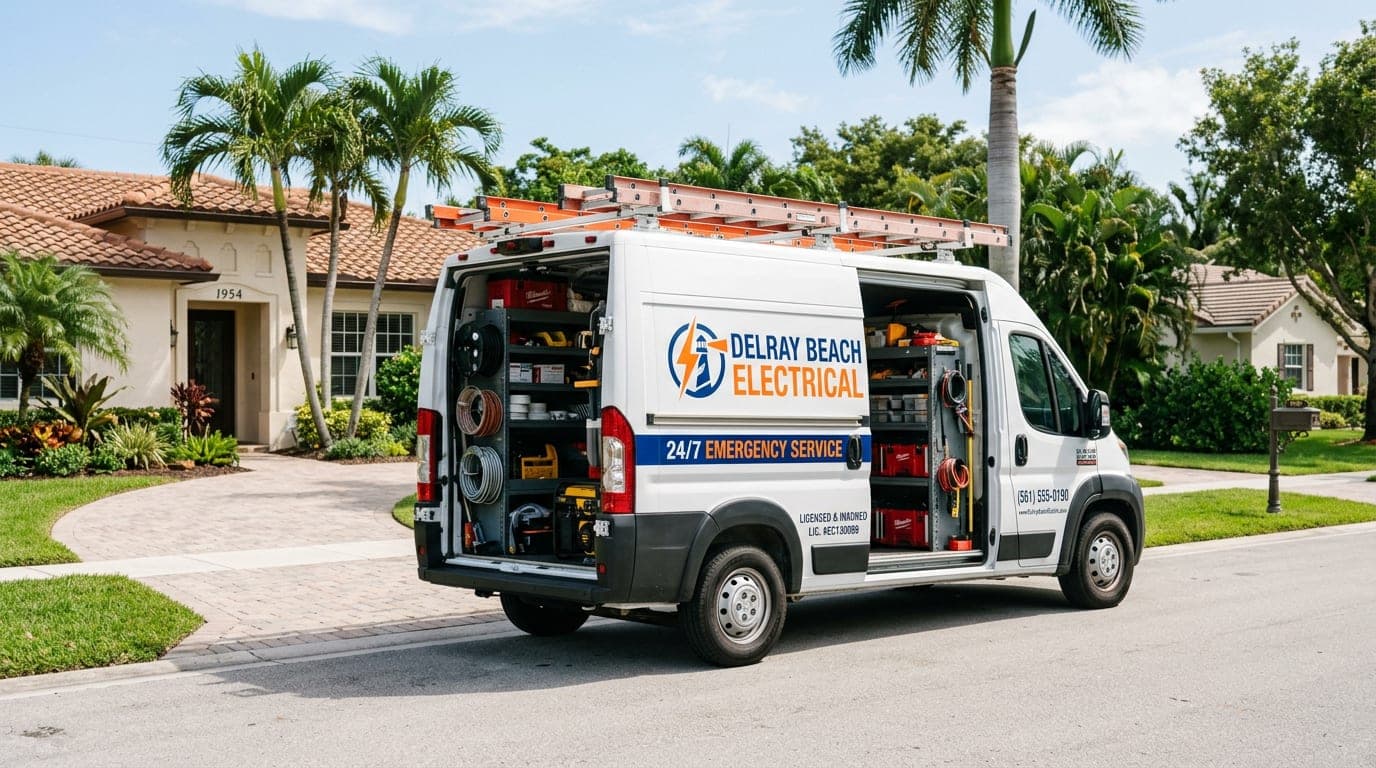 A professional service vehicle for JDL Electrical parked at a residential home, ready for emergency electrical work.